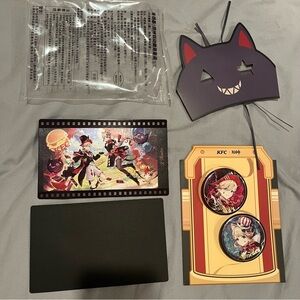 Genshin KFC collab Lyney & Lynette twins badge, card and mask set